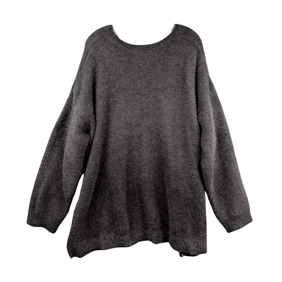 Womens 2X Black Soot Fuzzy Eyelash Knit Crewneck Sweater - Picture 2 of 4